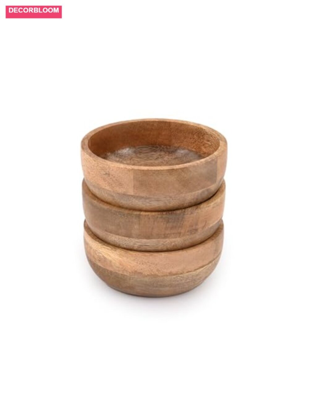 Handmade Mango Wood Round Snack Bowls Set of 3 Appetizer Serving